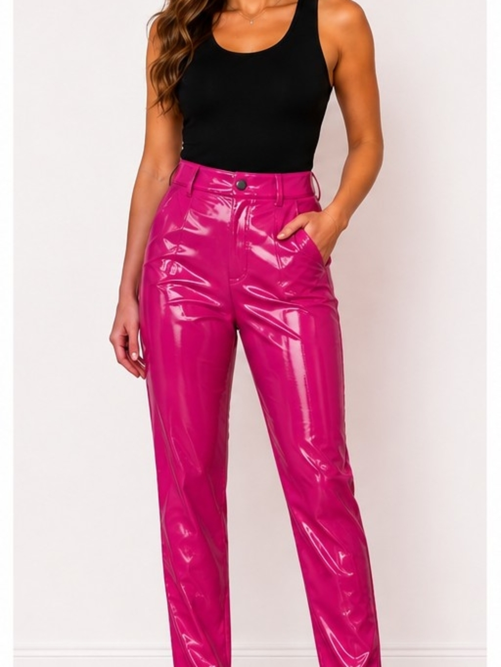 High-Rise Patent Straight-Leg Pants —Hot Pink NWOT
